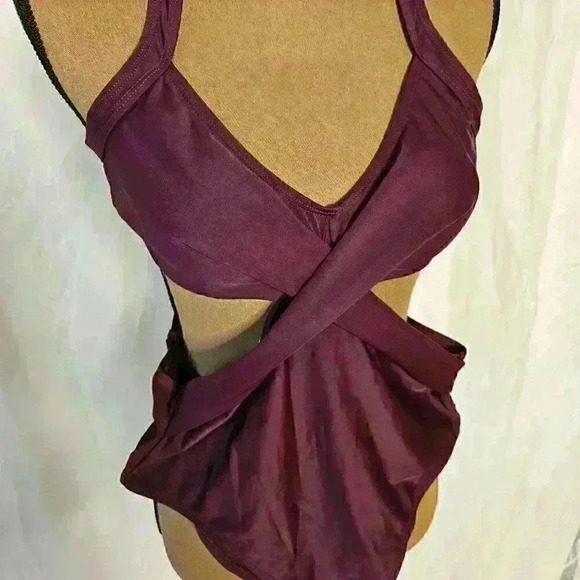 Burgundy Cut Out Wraparound Bathing Suit Size Medium - Picture 2 of 3